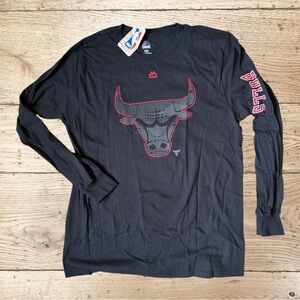 Majestic Black Chicago Bulls Long Sleeve Tee with Red Accents